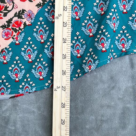Boho Floral Multicolor Patchwork Print Blouse Womens Sz M Tassel Tie Long Sleeve - Picture 8 of 16